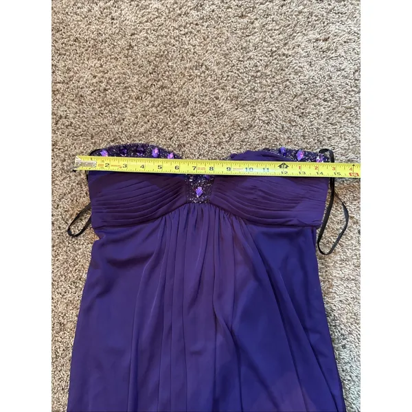Xscape By Joanna Chen Purple Beaded Strapless Chiffon Mini Dress Sz 4 Homecoming - Image 7