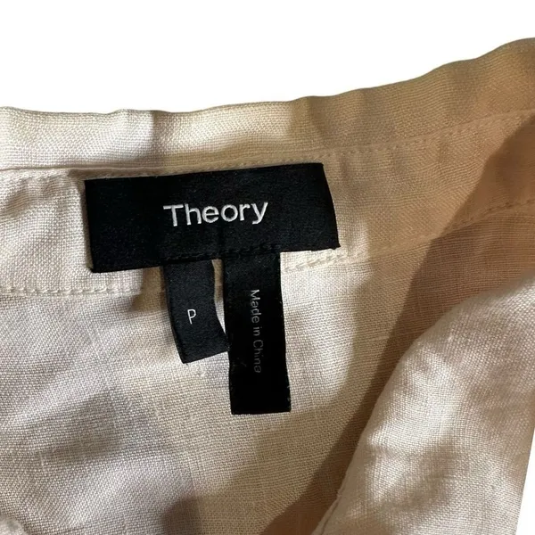 Theory Tie Front 100% Linen Top Womens P Minimalist Capsule Short Sleeve - Image 2