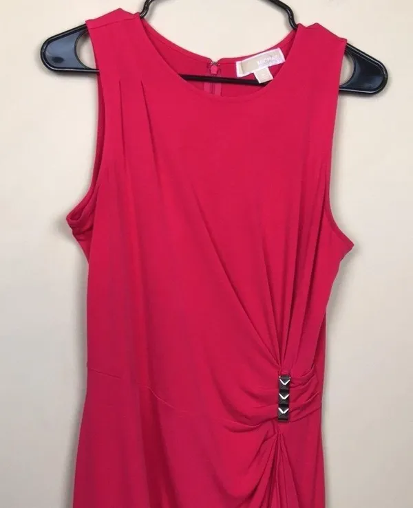 MICHAEL Michael Kors Women’s Stud Waist Drape Detail Hot Pink Sheath Dress - Image 2