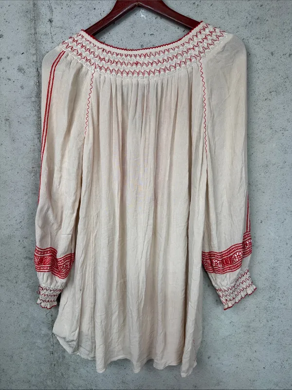 Free People Wind Willow Boho Tunic Dress Cottagecore Peasant Beige Womens XS - Image 4