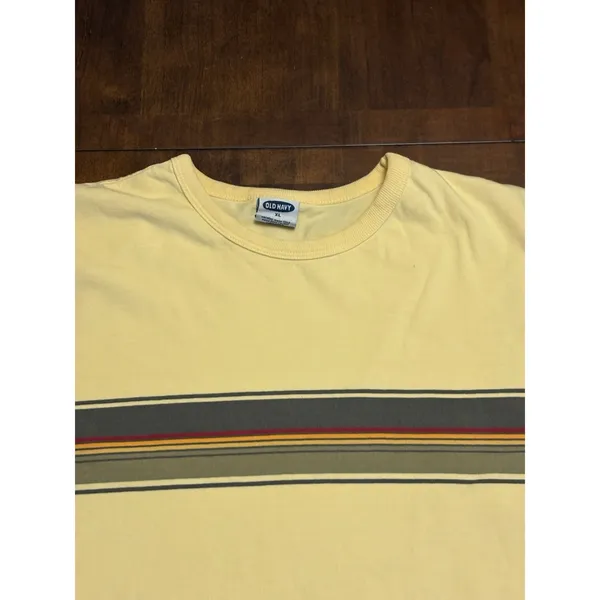 Old Navy Yellow Stripe Graphic T Shirt Mens XL Short Sleeve Cotton Casual Retro - Image 2