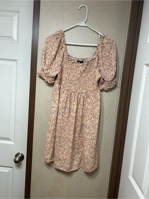 As You Wish Pastel Yellow Mini Dress with Lavender Floral Print - Image 2