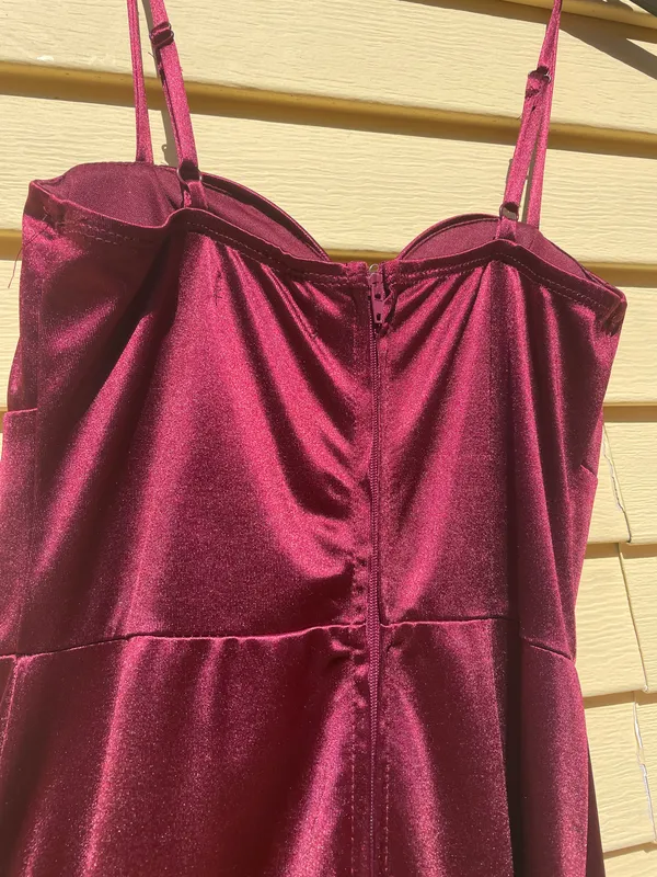 Macy's Maroon Satin Corset Body con Dress - Image 4