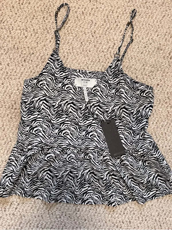 OneTeaspoon Interference Zebra Print Peplum Cami Tank NWT XS Y2K - Image 3
