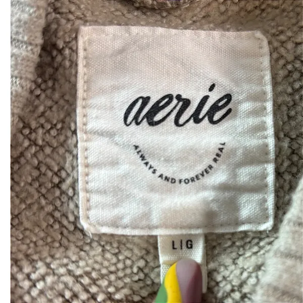Aerie Womens Oversized V-Neck Sweatshirt Oatmeal Heather Grey Textured Large - Image 3