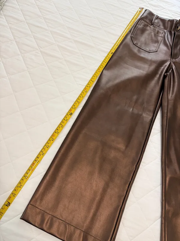 Maeve Anthropologie Colette Metallic Faux Leather Crop Wide Leg Pants 23 Y2K Moto Chic - Image 7