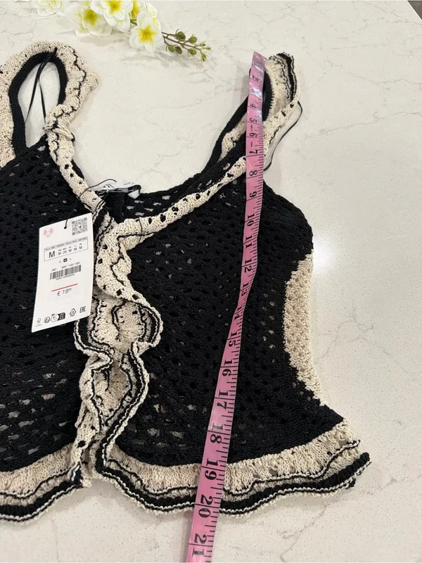 Zara Black Crochet Tank with Cream Ruffle Trim - Image 6