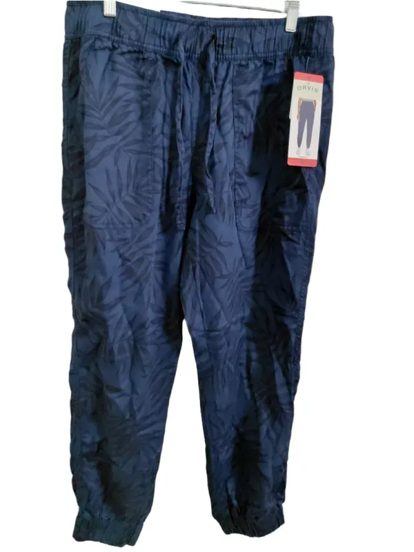 Orvis Blue Navy Leaf Print Jogger Pants M (~18” Waist) NWT - Image 2