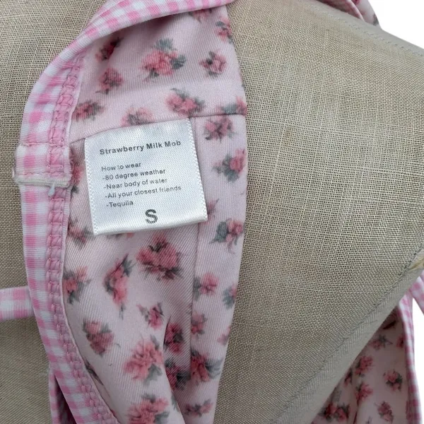 Strawberry Milk Mob Ginger‎ Bread Bikini Set Floral Gingham Pink Size Small - Image 11