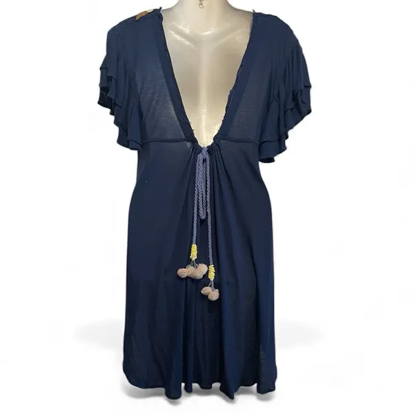 Free People Fiesta Embroidered Navy Top Tuni Sz M - Image 4