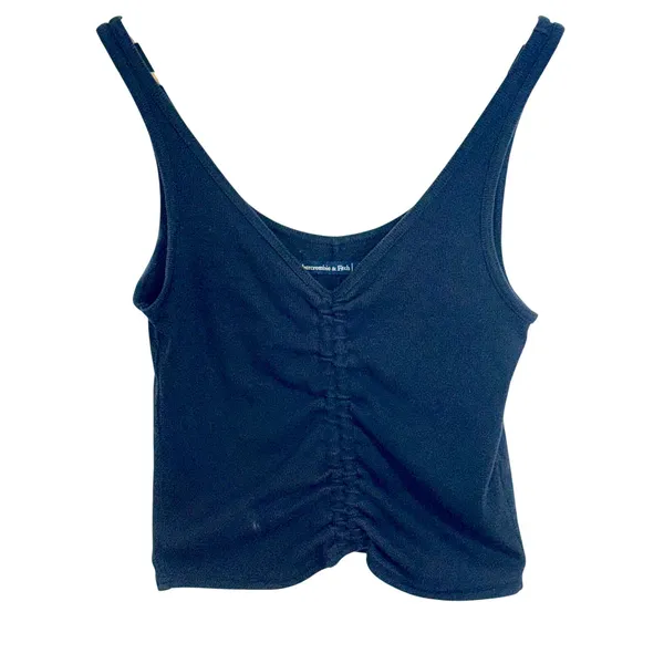 Abercrombie & Fitch Black Ribbed Knit Ruched Sleeveless Crop Top Tank Top Size M - Image 2