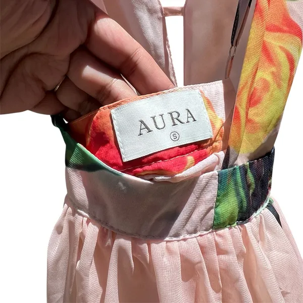 Aura Pink Sleeveless Backless Maxi Dress with Floral Print‎ Small - Image 6
