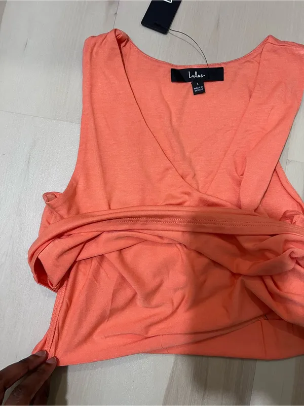Lulus NWT Women Large Basics Feel Like Dancing Coral Orange Crop Casual Lounge - Image 6