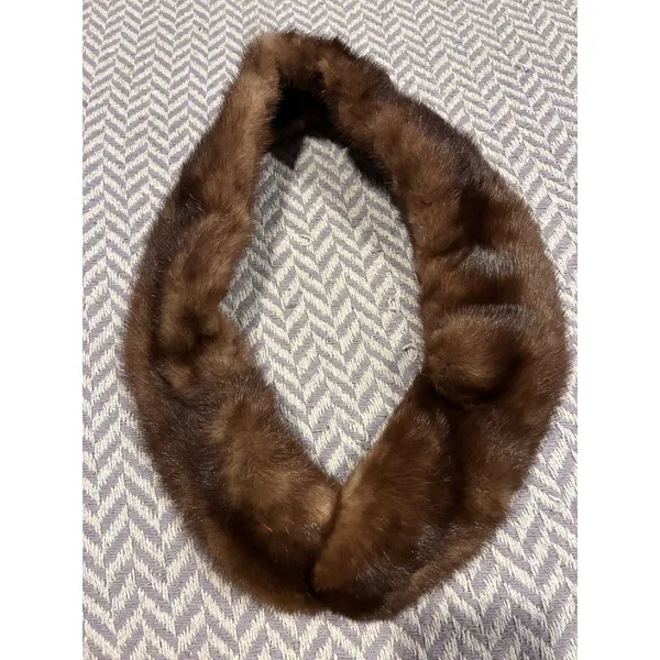 Vintage Genuine Mink Fur Collar Scarf Shawl Stole 35" Lined Light Brown Clips - Image 2