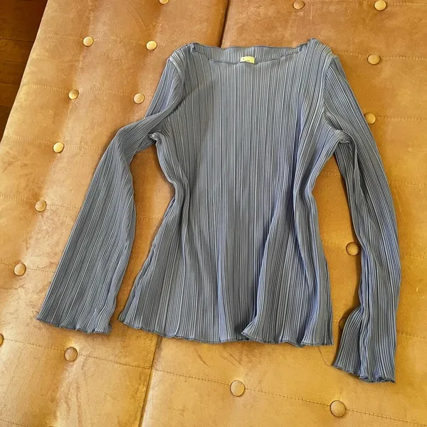 A New Day Blue Ribbed Long Sleeve Blouse - Image 3