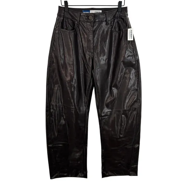 Old Navy‎ Extra High-Rise Barrel Leg Faux Leather Pants Chocolate Brown Sz 2 NWT - Image 2