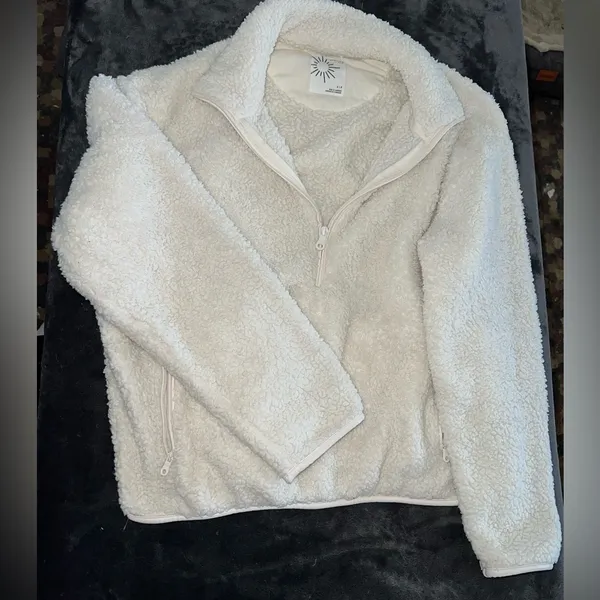 Aerie Offline Fluffy Sherpa Quarter Zip Sweatshirt in Toasted Coconut Size Small - Image 11