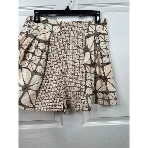 Karlie Shorts Womens Size Large Brown Beige High Waisted Pleated Batik Boho - Image 4
