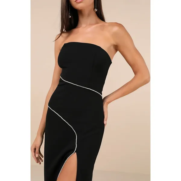 Lulus Elevated Sparkle Black Rhinestone Maxi Dress Wedding Guest Formal Large - Image 2