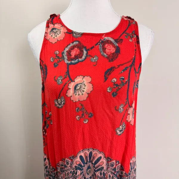 Free People Dobby Dot Flouncy Slip Dress Open Back Red Floral Paisley Mini Small - Image 10