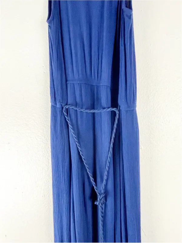 KNOX ROSE Blue V-Neck Embroidered Side Slits Belted Waist Maxi Dress Size Medium - Image 9