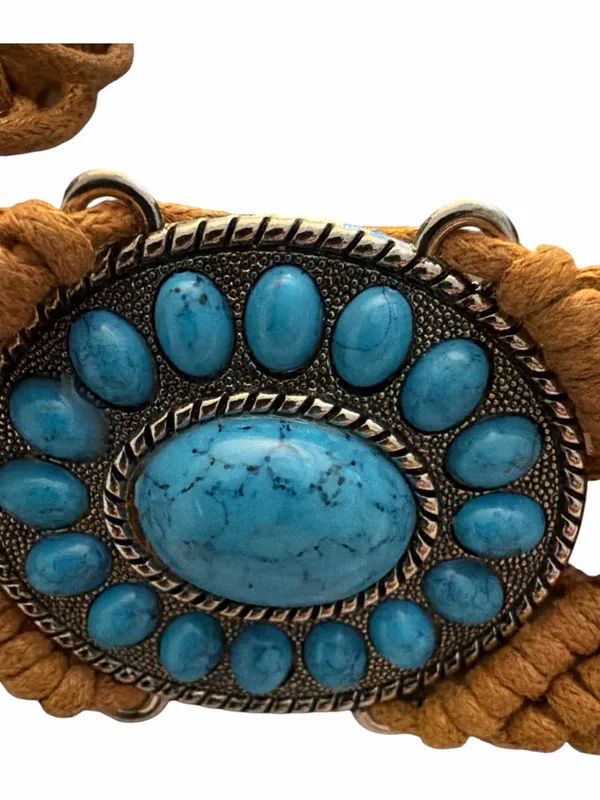 Boho Turquoise Beaded Macrame Waist Belt - Image 2