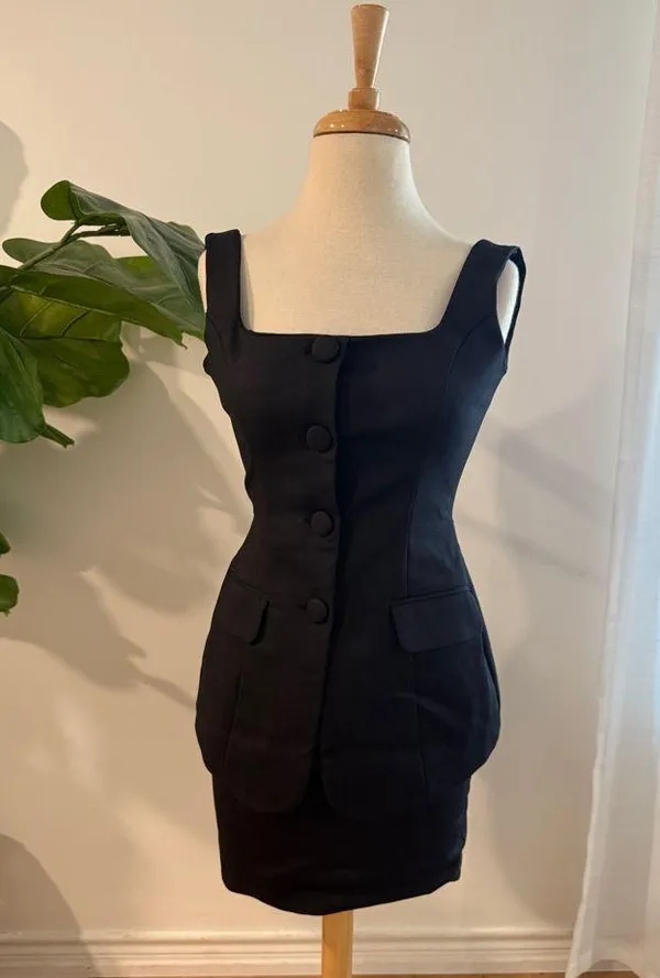 Clubs London | MACI BLACK TAILORED SQUARE-NECK MINI DRESS - Image 2