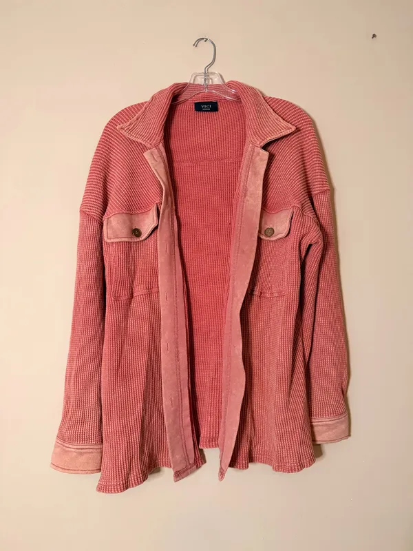 VICI Waffle Knit Shacket Pink Terracotta Oversized - Image 2