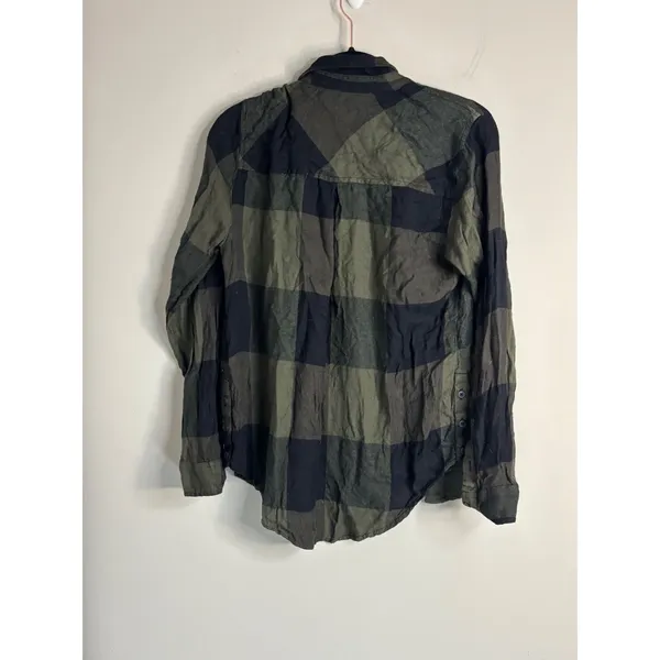 Lucky Brand Buffalo Plaid Button Down Womens Small‎ Olive Green Black Flannel - Image 4