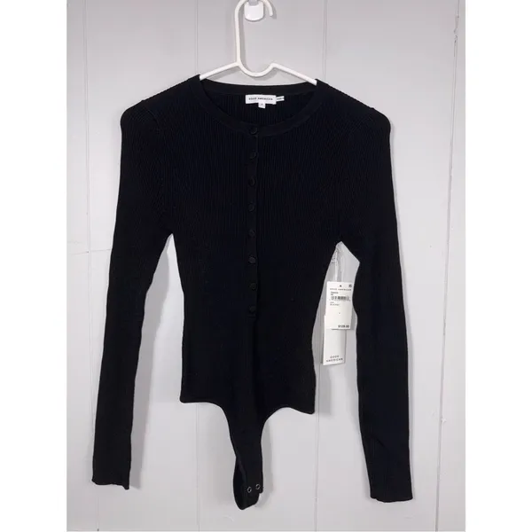 NWT Good American Black Henley Button-down Ribbed Bodysuit Size 1/Small Preppy - Image 2