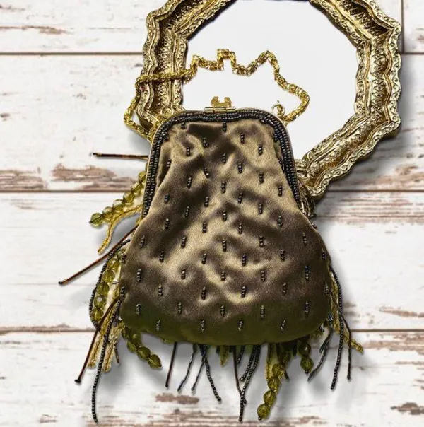 Women’s Small Beaded Evening Bag Brown - Image 2
