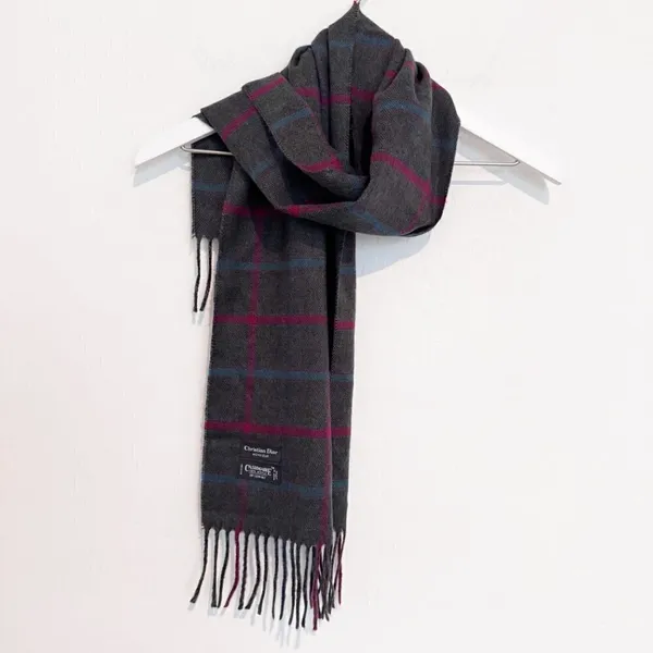 Christian Dior‎ Scarf Plaid Windowpane Cashmaire Fringe Vintage Dark Academia - Image 5