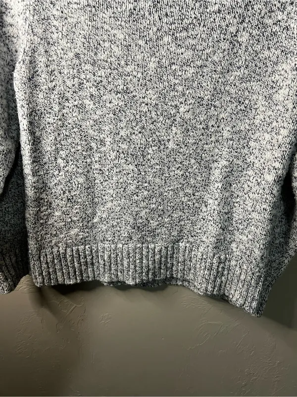 L.L. Bean Ragg Marled Fisherman Sweater Gray White Thick Knit Cabincore Petite - Image 8