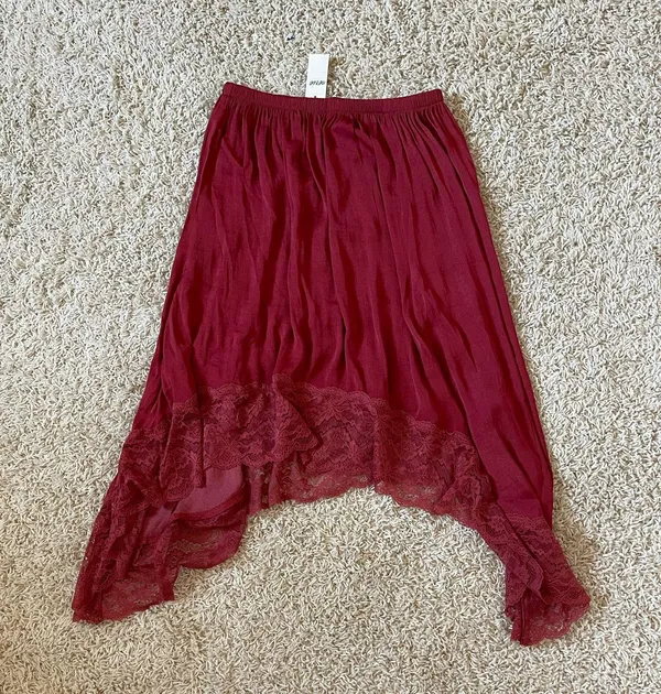 Aerie Burgundy Boho Handkerchief Midi Skirt - Image 4