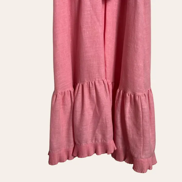 Vintage Pink Lace Trim Ruffle Flounce Hem Belted Midi Dress S - Image 6