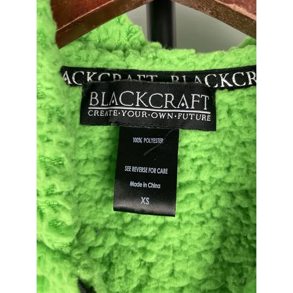 Black Craft Cult Green Sherpa Fleece Full‎ Zip Hoodie Witch Pentagram Size XS - Image 3