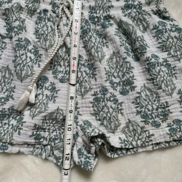 Rachel Zoe Floral Pajama Set 2 Pc Cotton Shorts Top Blue Green floral White M - Image 8