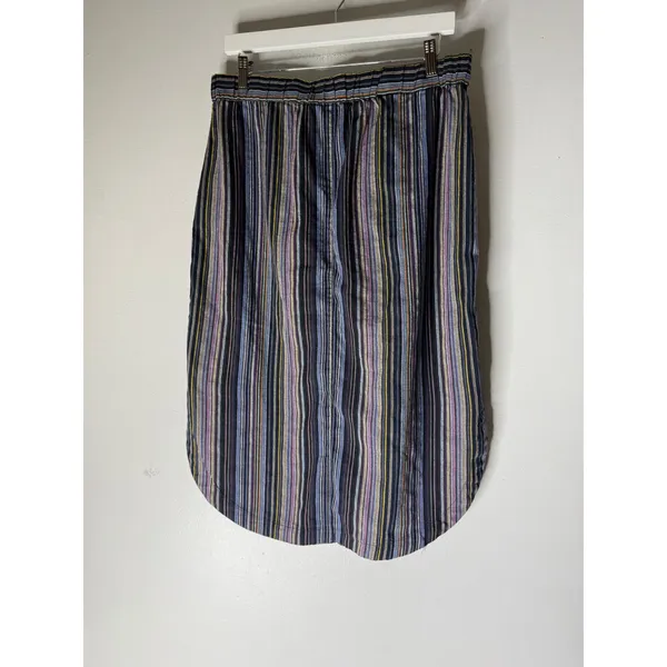 Mododoc Multi Color Striped Button Down midi pull on skirt Size medium Blue - Image 2