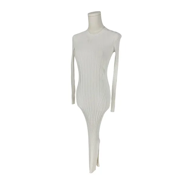 FRAME Ribbed Off White Long Sleeve Midi Sweater Dress Size XXS - Image 8
