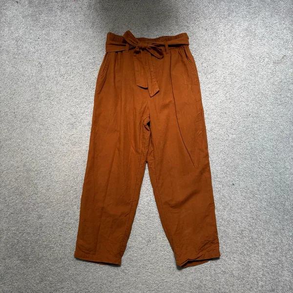 American Eagle Outfitters Burnt Orange High-Rise Linen Blend Cropped Pants with Belt - Image 2