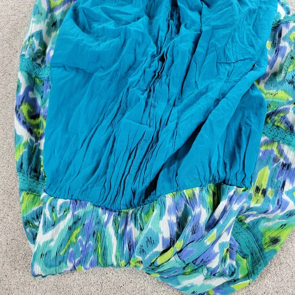 Vintage Notations A-line Skirt Womens L Blue Boho Watercolor Tiered Flowy Hippie - Image 14