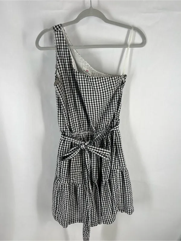 Vineyard Vines Black & White Gingham One-Shoulder Dress - Image 2