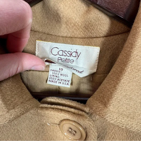 vintage Cassidy hand tailored 100% wool trench coat size‎ 10 P tan minimalist - Image 3