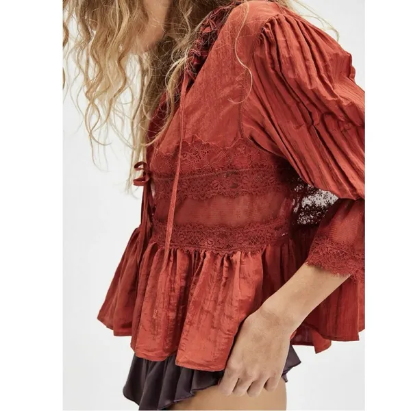 Free People Dainty Ethereal Cottage Forever Young Lace Ruffle Bed Jacket Large - Image 2