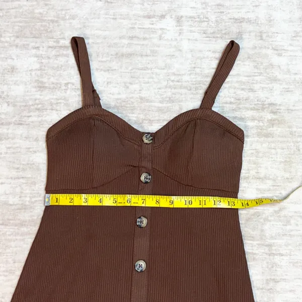 No Boundaries Juniors Medium 7-9 Brown Ribbed Ruffle Swing Dress Y2K Button New - Image 4