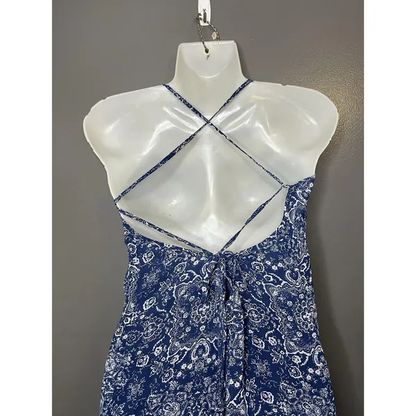 Lulus Dress Womens Medium Blue Paisley Slip Maxi Backless Strappy Sundress - Image 7