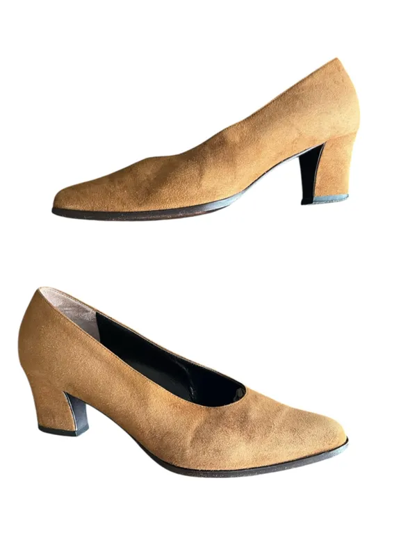 Prada Women’s Vintage Y2K Brown Suede Block Closed Toe Heels Size 37 1/2 - Image 5