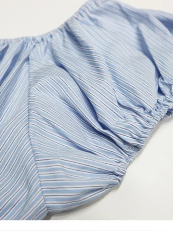 Doen Quinn Tie-Detailed Shirred Striped Organic Cotton-Poplin Midi Dress,Blue,S - Image 8