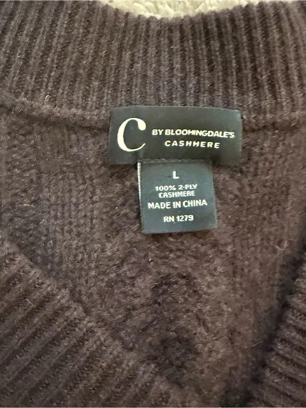 C by Bloomingdale’s Cable Knit Cashmere Sweater Brown Size L - Image 6