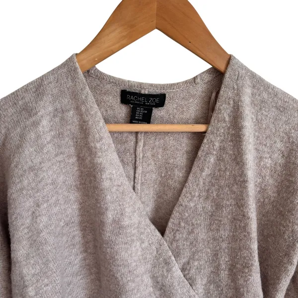 Rachel Zoe Womens XS Oatmeal Merino Wool Blend Surplice Wrap Dolman Sweater - Image 3